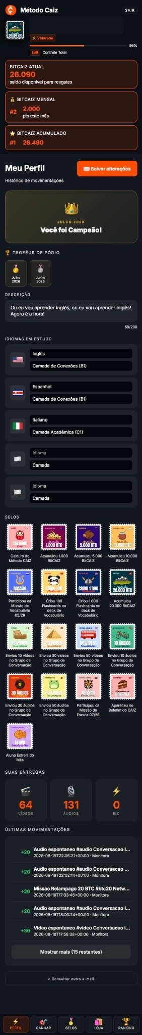 Experiência mobile real do aluno no sistema de gamificação
